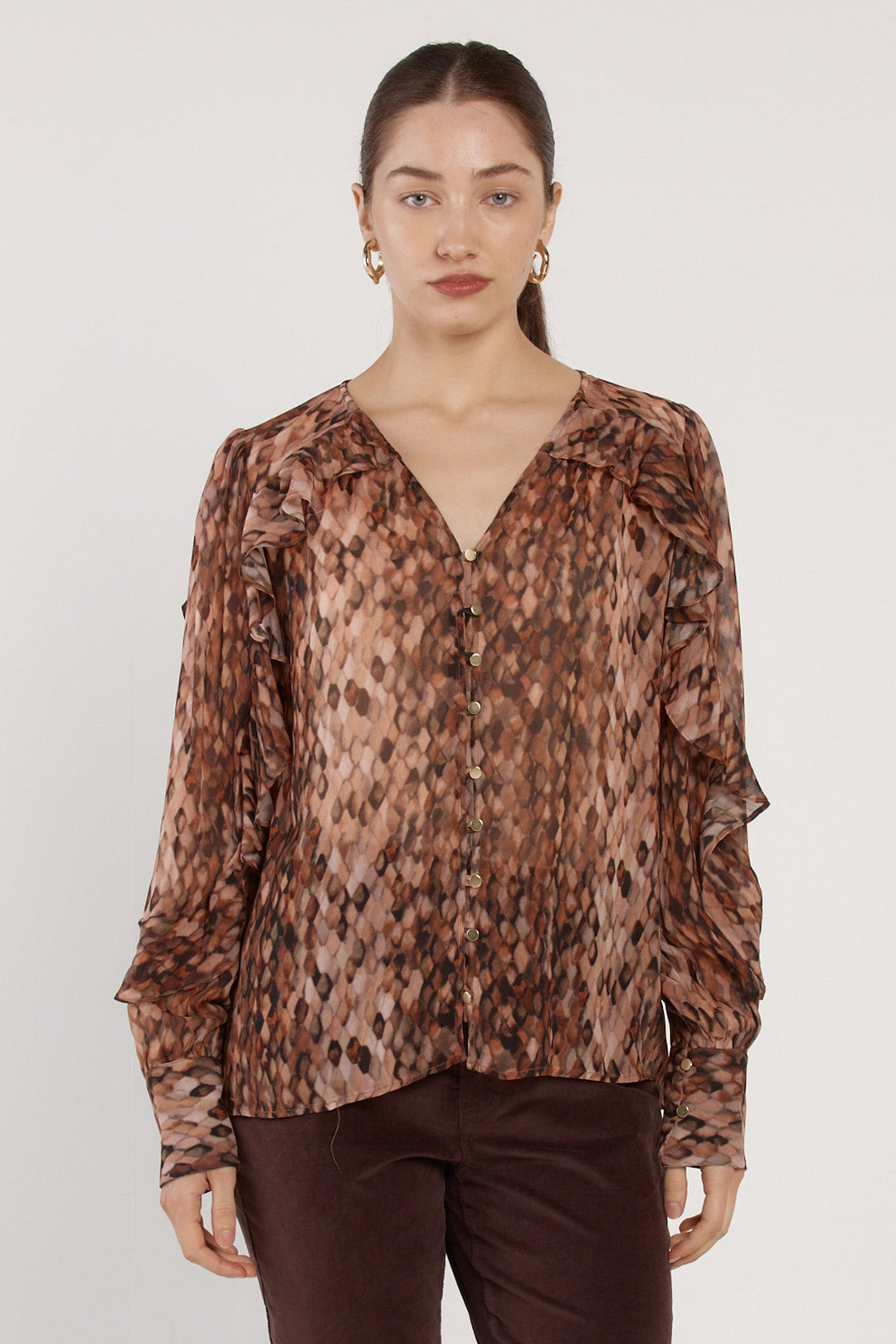 Odette Ruffle Blouse Snake Print