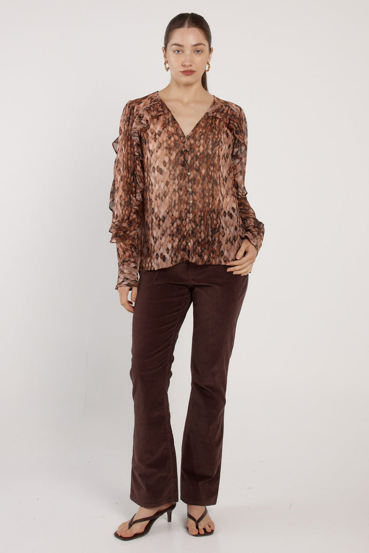Odette Ruffle Blouse Snake Print