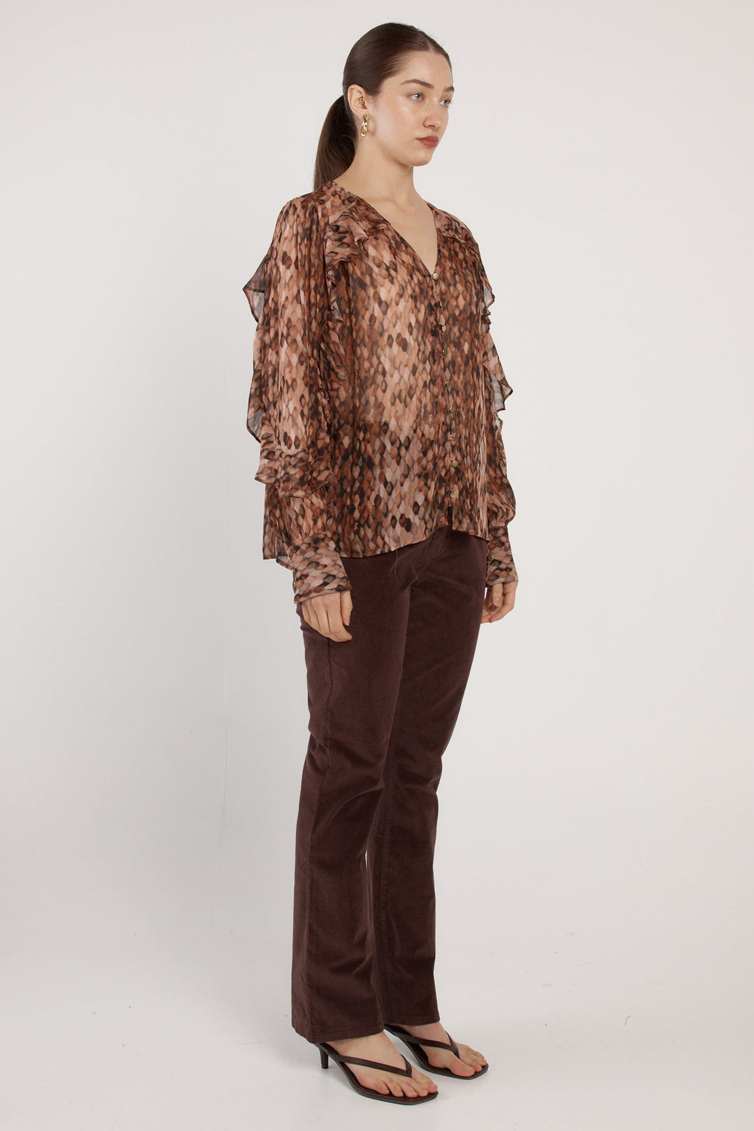 Odette Ruffle Blouse Snake Print