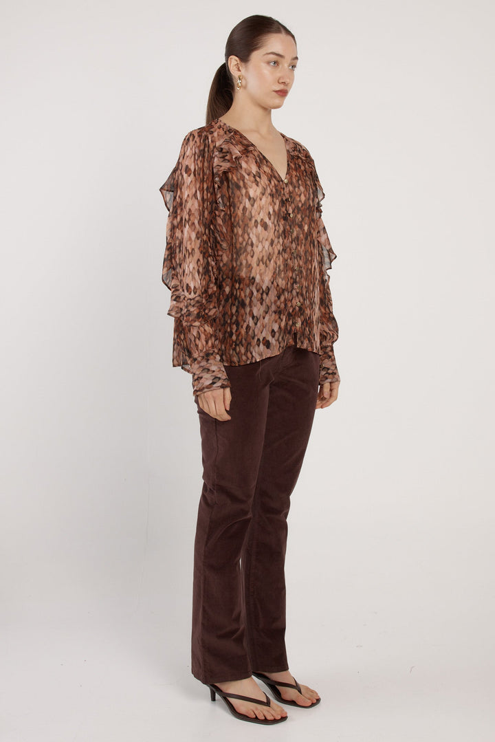 Odette Ruffle Blouse Snake Print