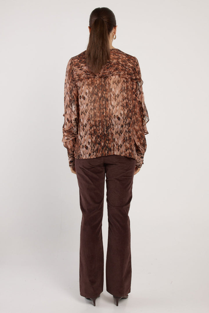 Odette Ruffle Blouse Snake Print