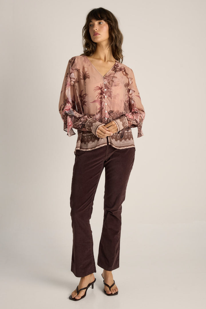 Odette Ruffle Blouse Scarf Print
