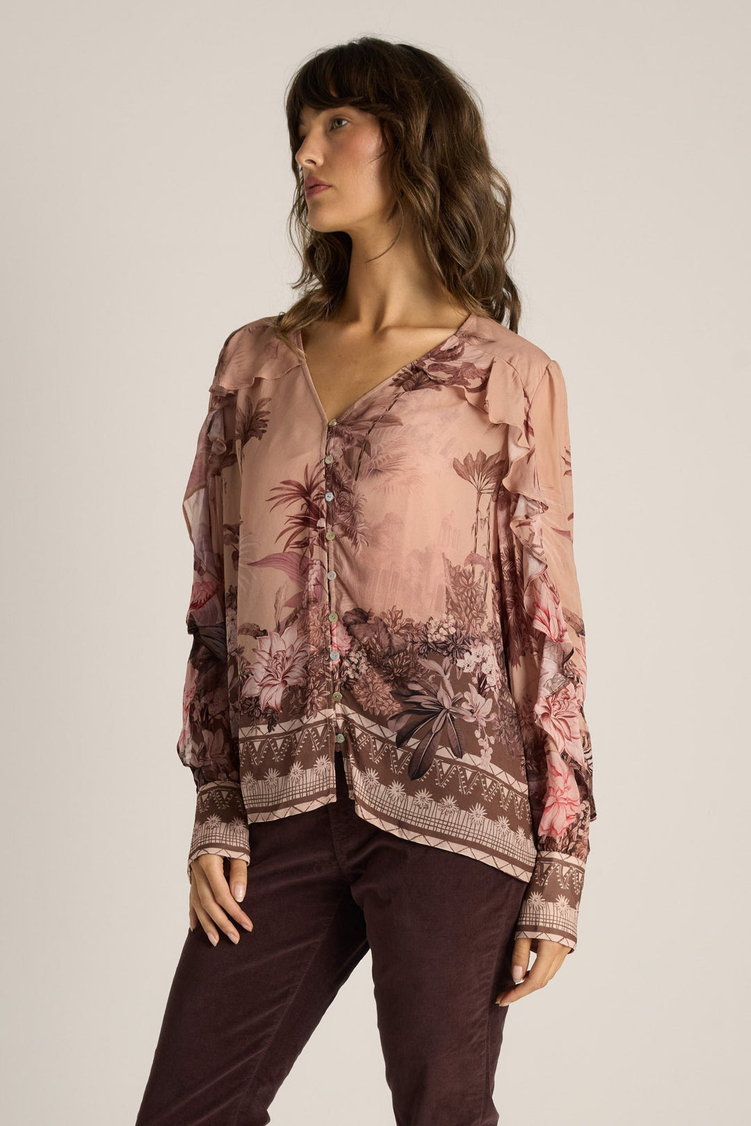 Odette Ruffle Blouse Scarf Print
