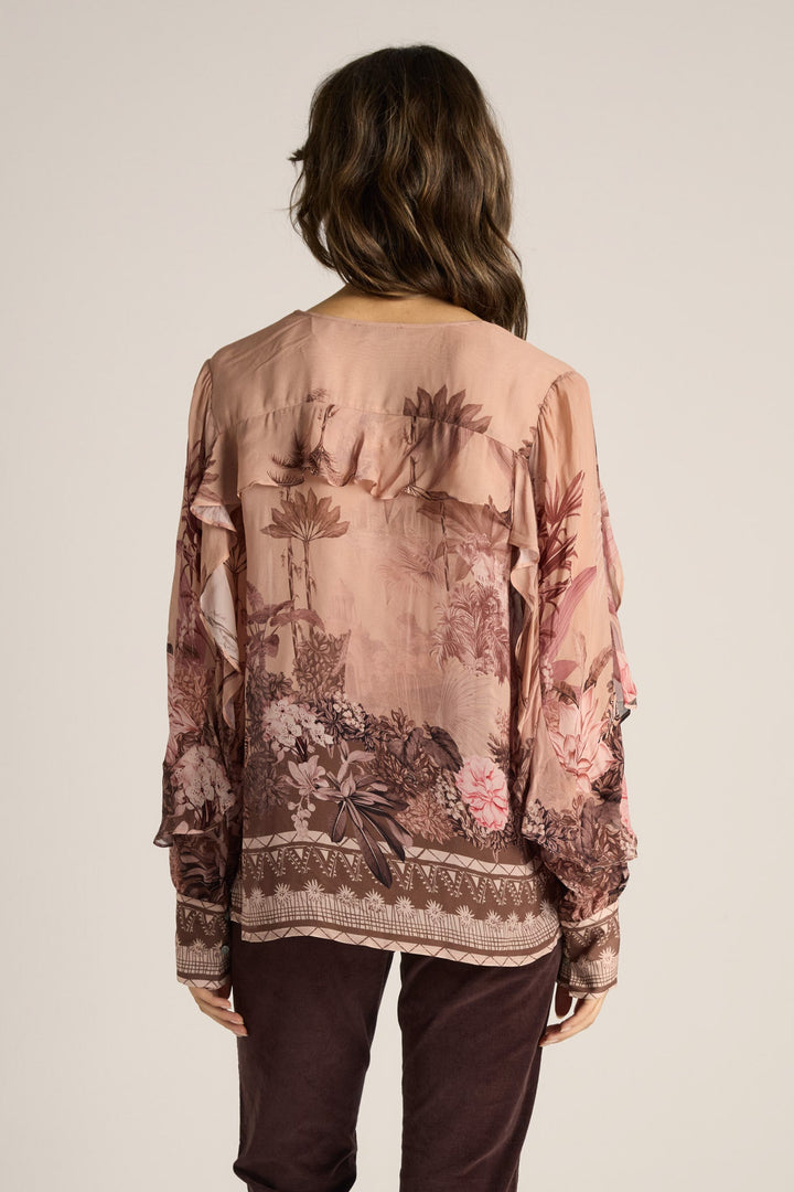 Odette Ruffle Blouse Scarf Print