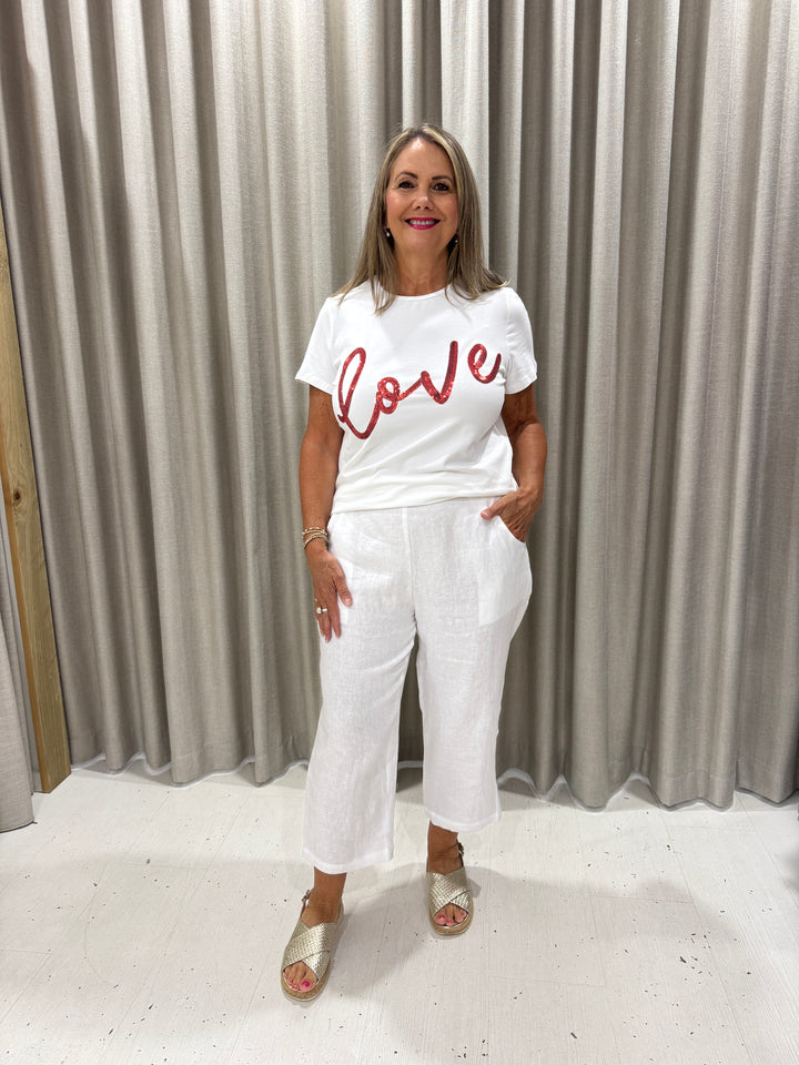 Love Sequin Tee Ivory/Red