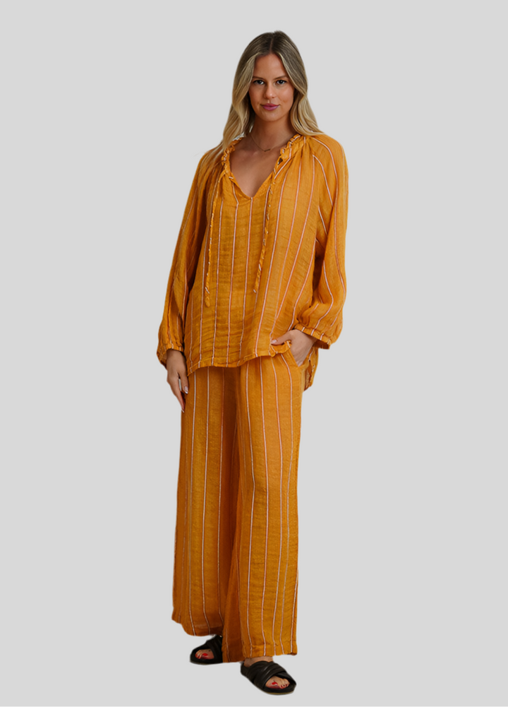Mia Linen Pant Velvet Stripe