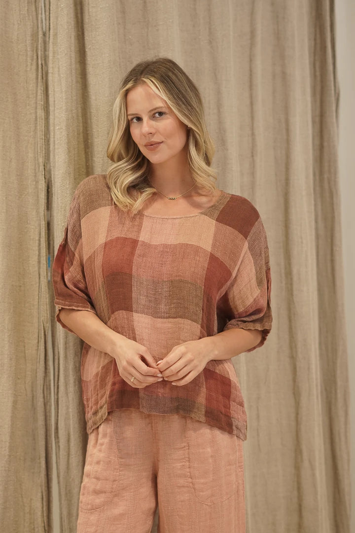 Barbara Top Brown Check