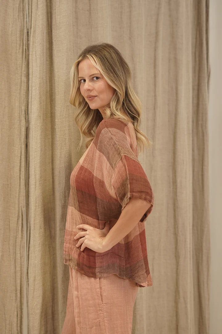 Barbara Top Brown Check