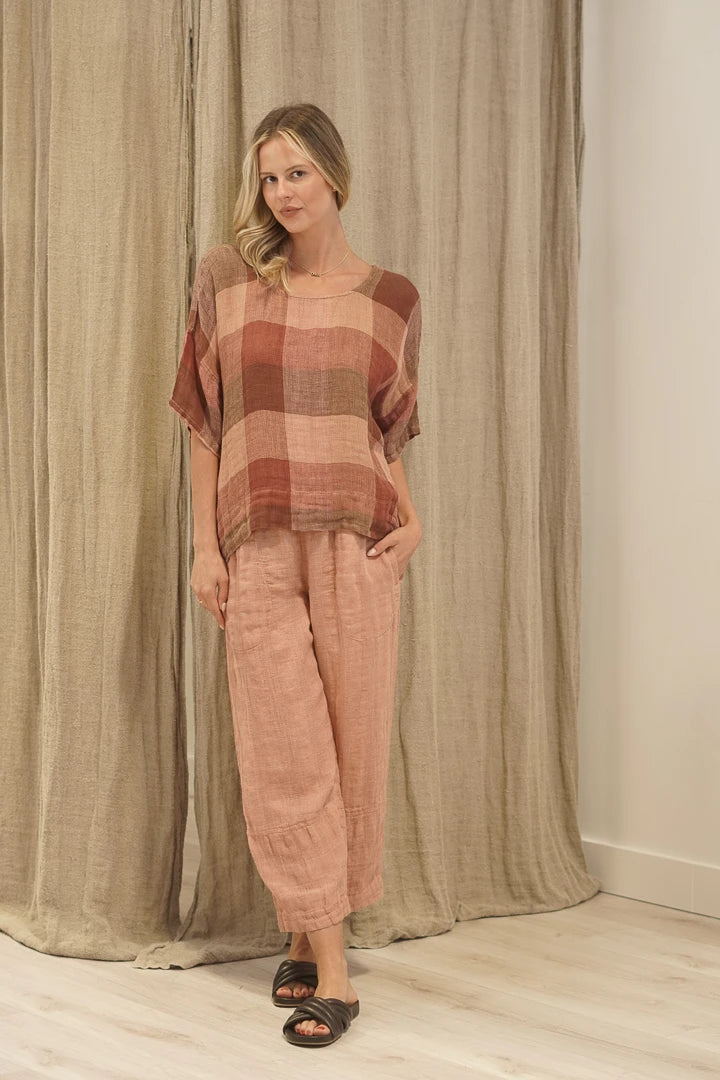 Barbara Top Brown Check