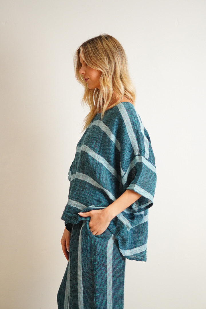Barbara Top Gemstone Blue Stripe