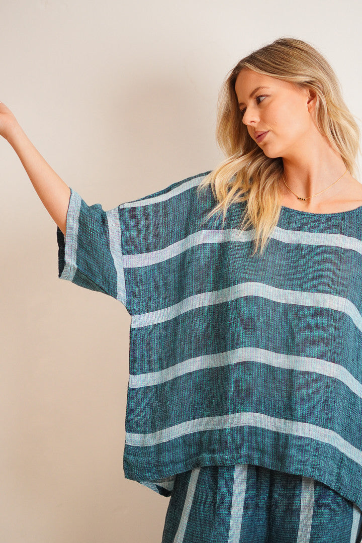 Barbara Top Gemstone Blue Stripe