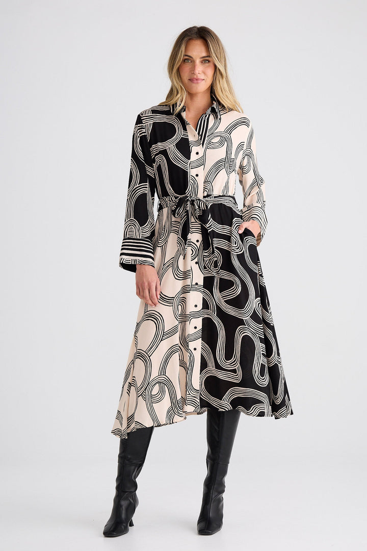 Lucy Dress - Ink Lines Multi