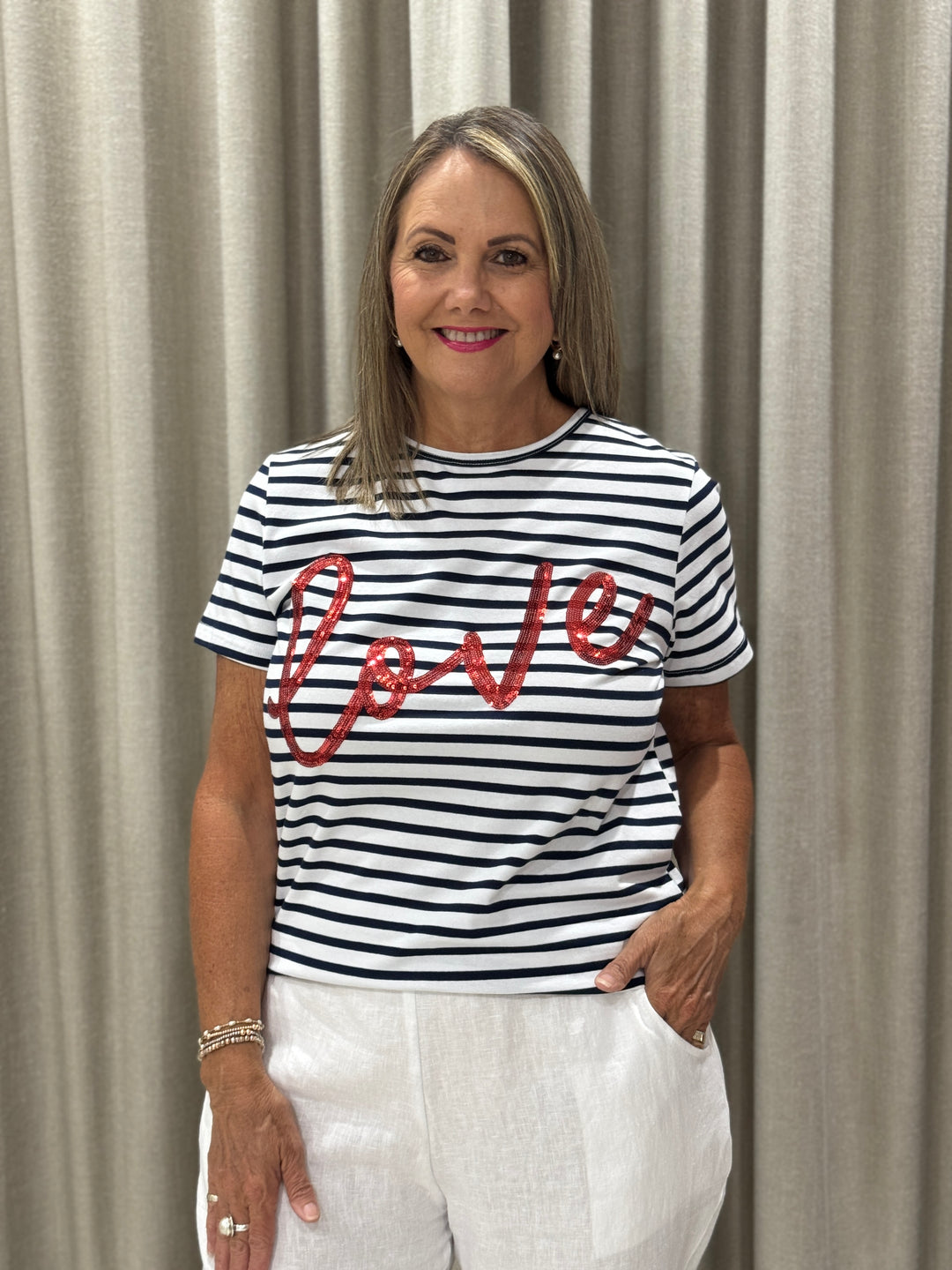 Love Sequin Tee Stripe/Red