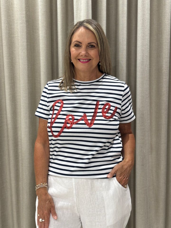 Love Sequin Tee Stripe/Red