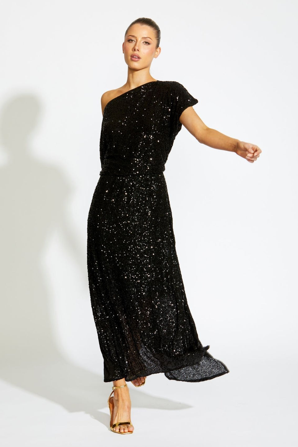 sasha sequin dress Sasha Metallic Open-Back Sequin Dress - Gold