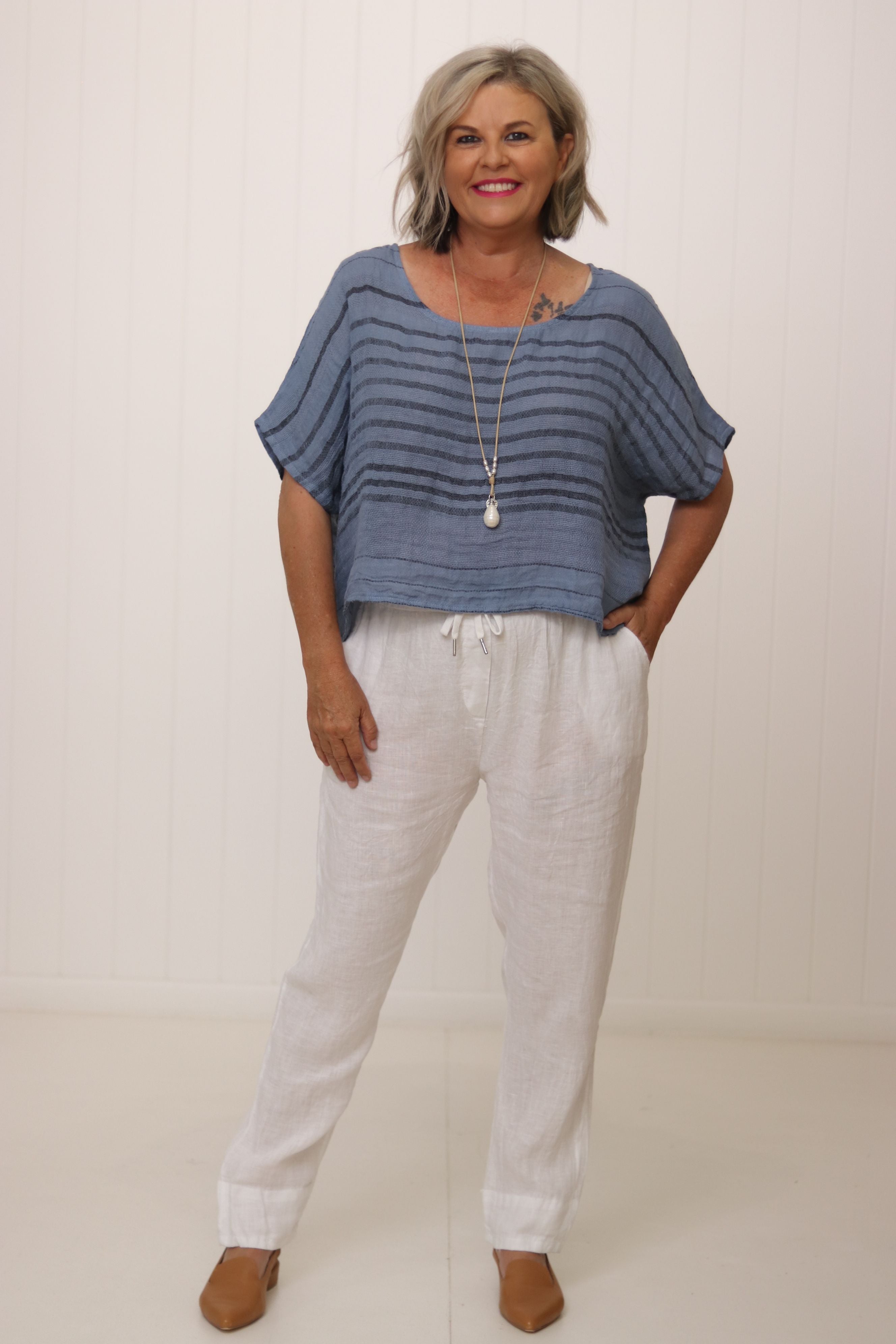 Tuscan Top Grey Stripe