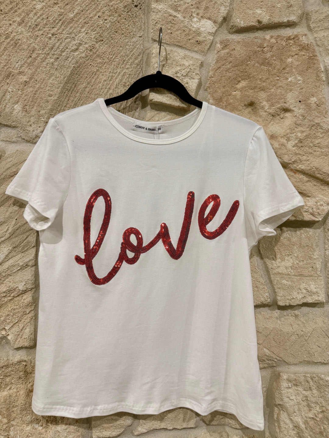 Love Sequin Tee Ivory/Red