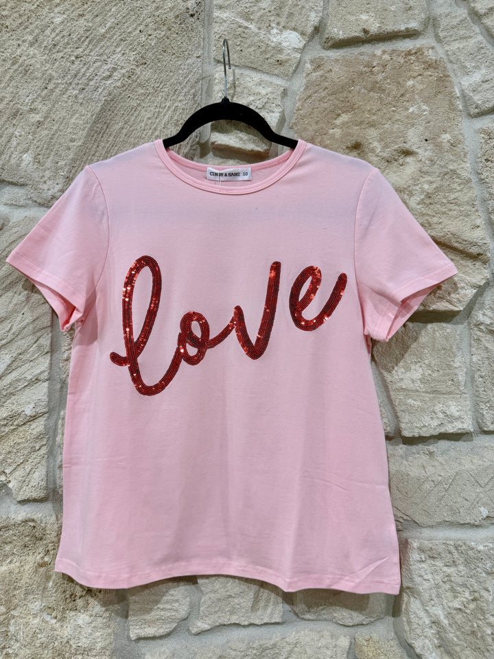 Love Sequin Tee Pink
