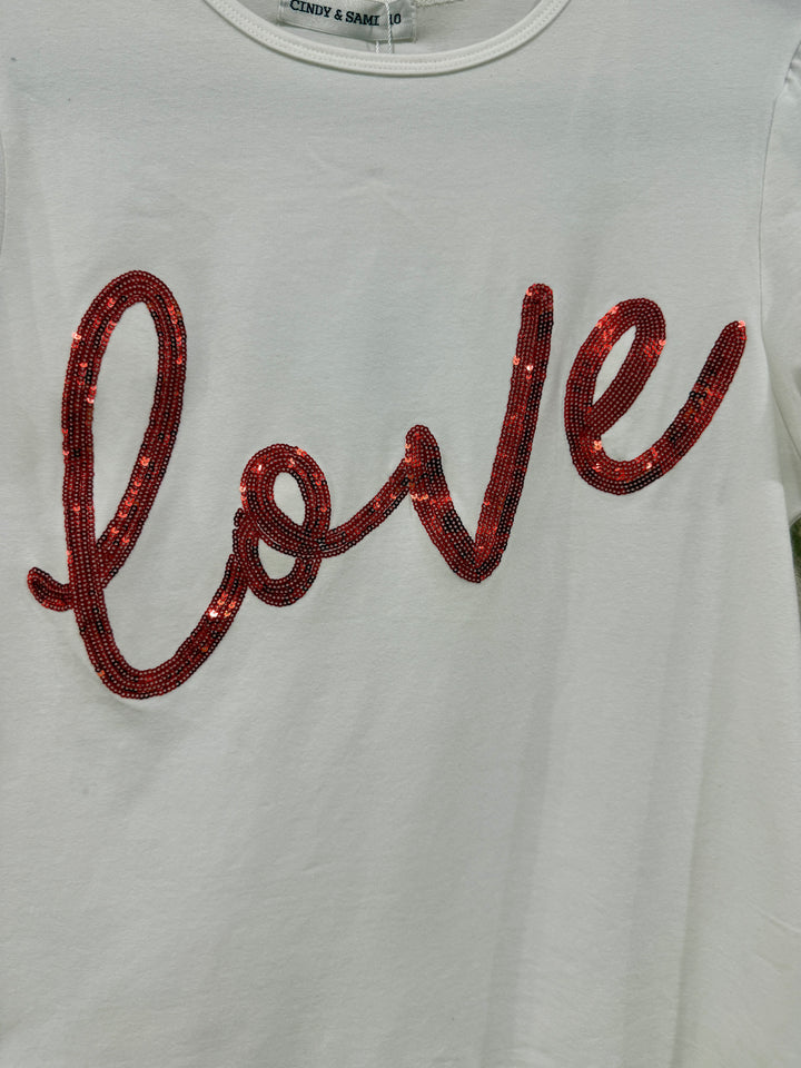 Love Sequin Tee Ivory/Red