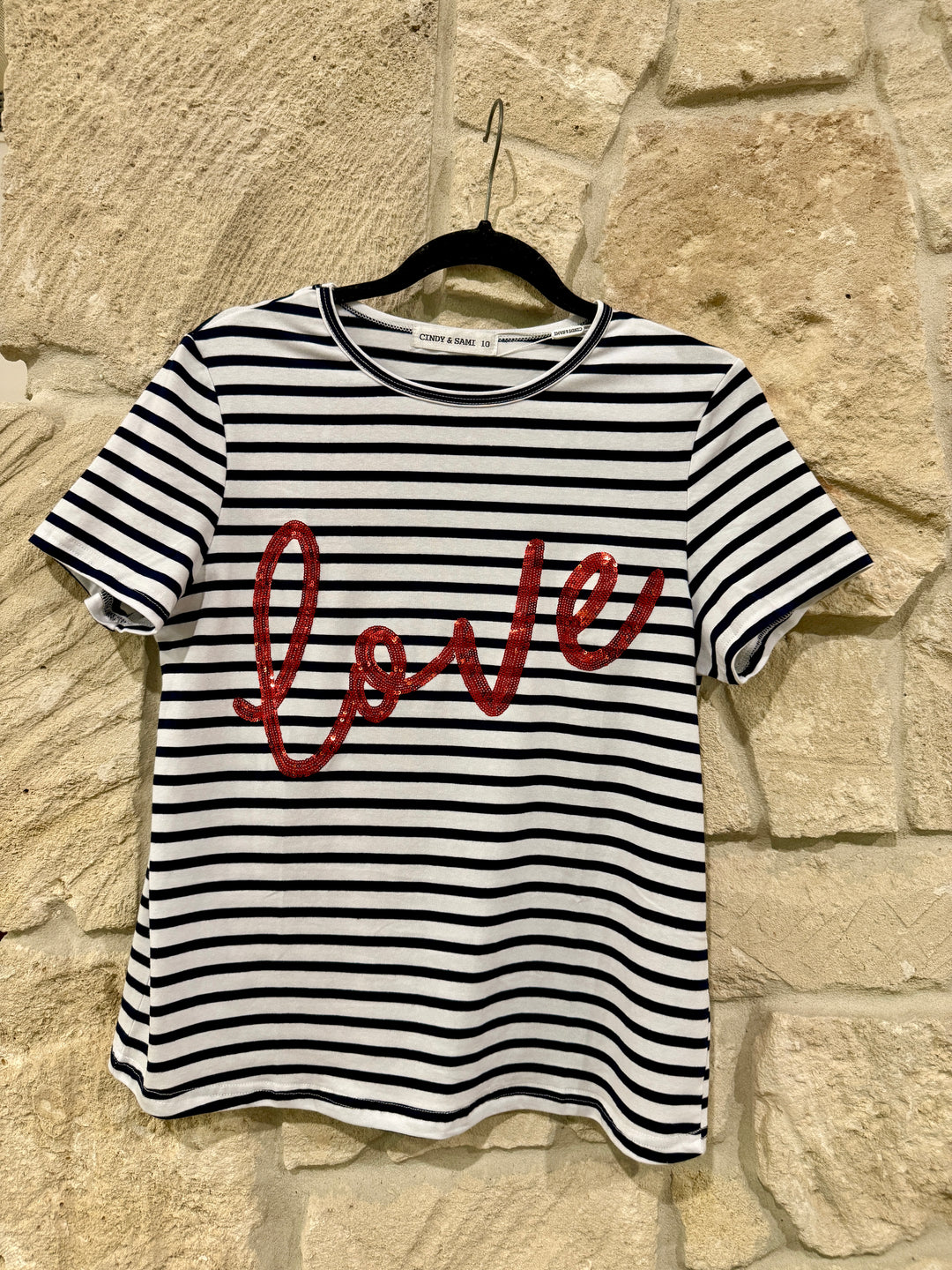 Love Sequin Tee Stripe/Red