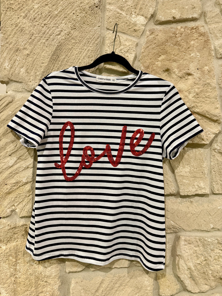 Love Sequin Tee Stripe/Red