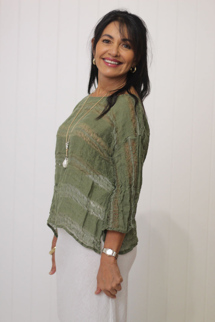 Box Top Sleeved Raw Stripe