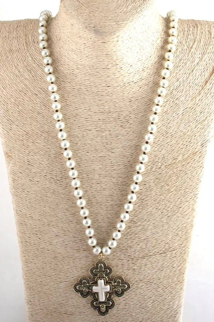 Awen Pearl Cross Necklace
