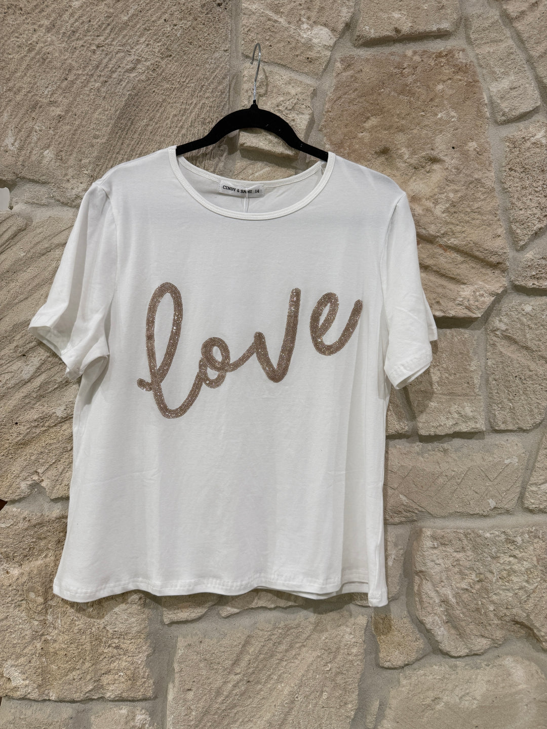Love Sequin Tee Ivory/Champagne