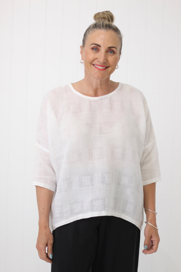 Hinley Top Sleeved White Weave