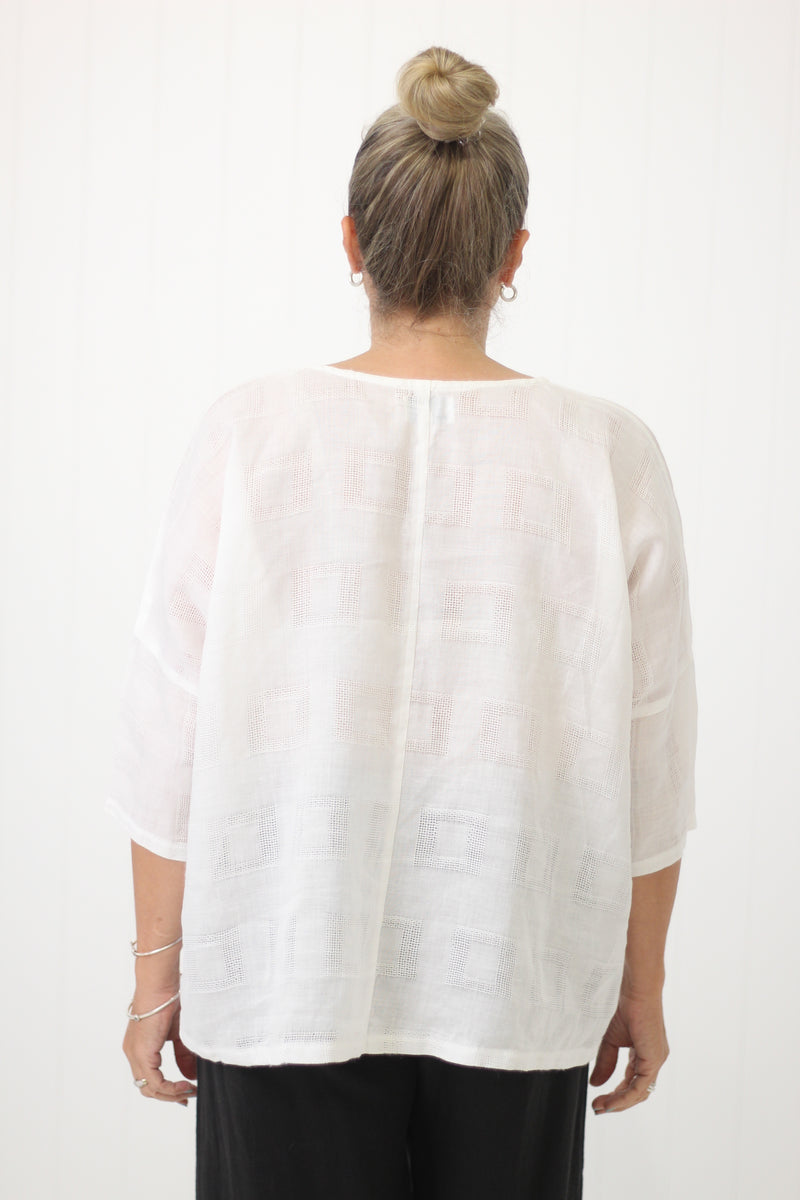 Hinley Top Sleeved White Weave