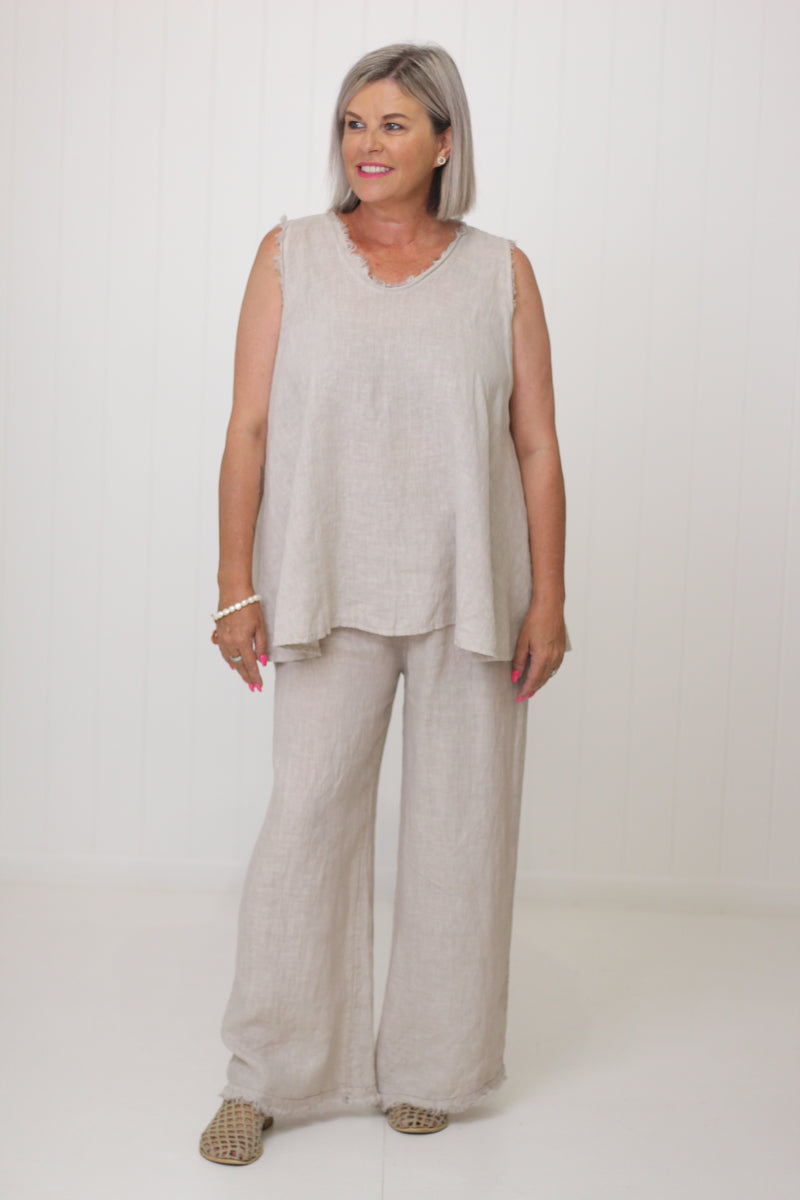 Frayed Edge Linen Pant