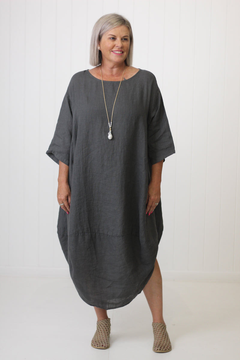 SCALLOP DRESS PETROL