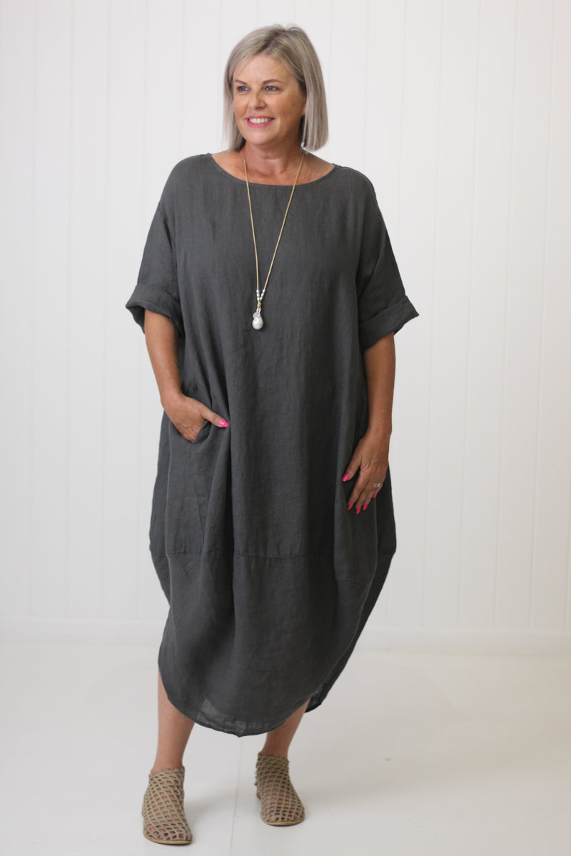 SCALLOP DRESS PETROL