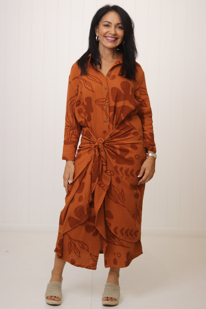 Monnie Midi Dress Rust