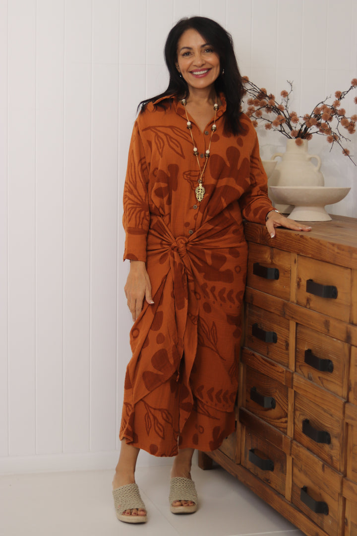 Monnie Midi Dress Rust