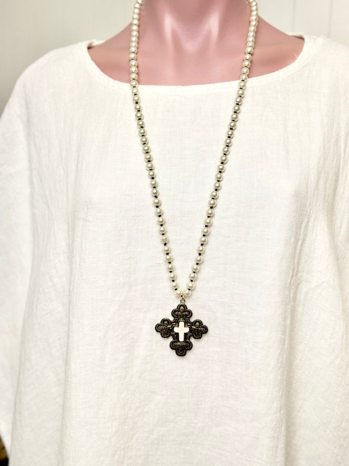 Awen Pearl Cross Necklace