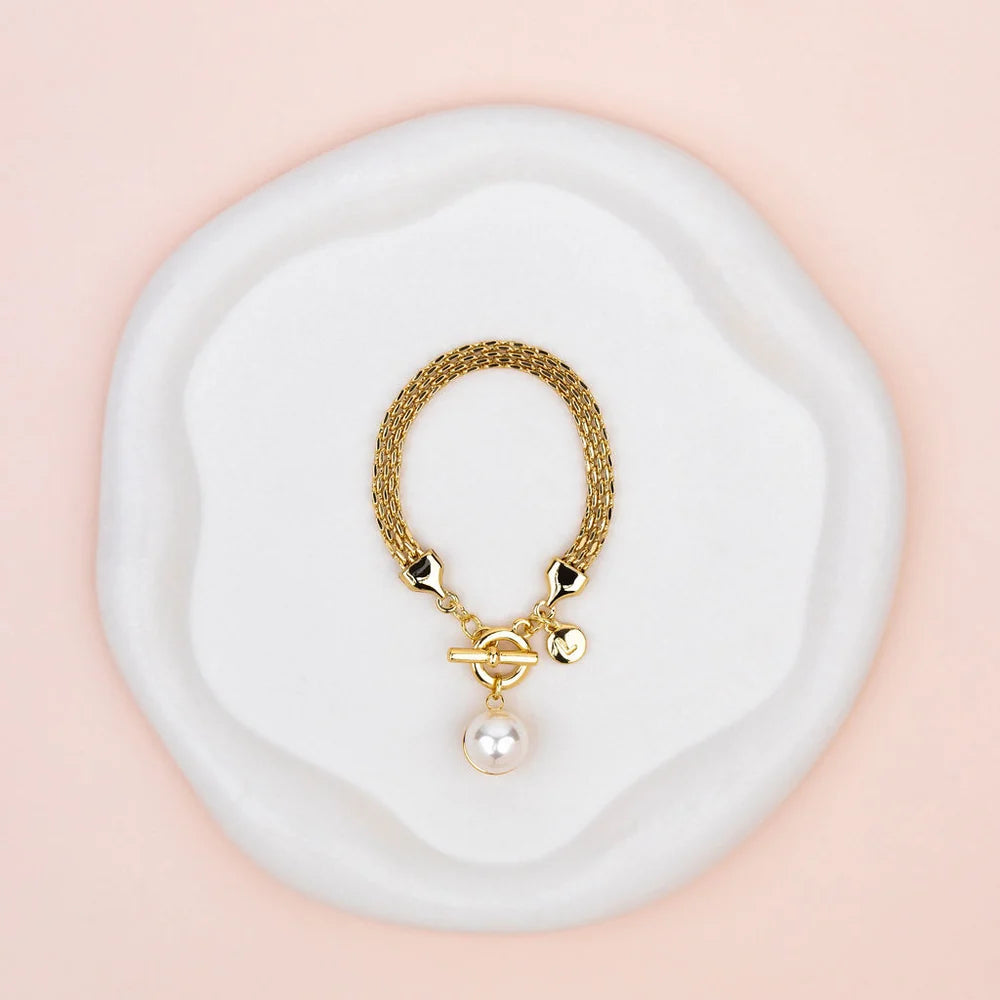 Double Sided Pearl/Metal Pendant Bracelet