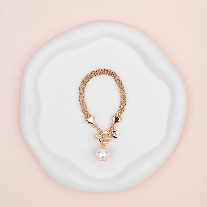 Double Sided Pearl/Metal Pendant Bracelet