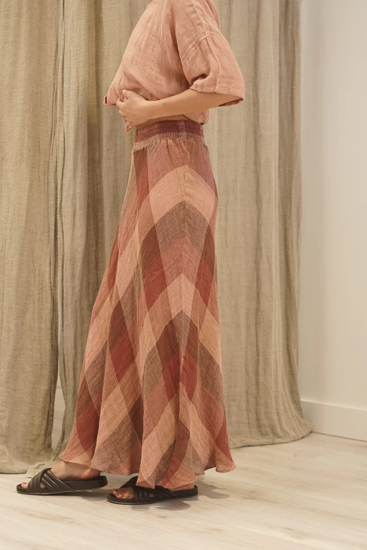 Sottana Linen Skirt Brown Check