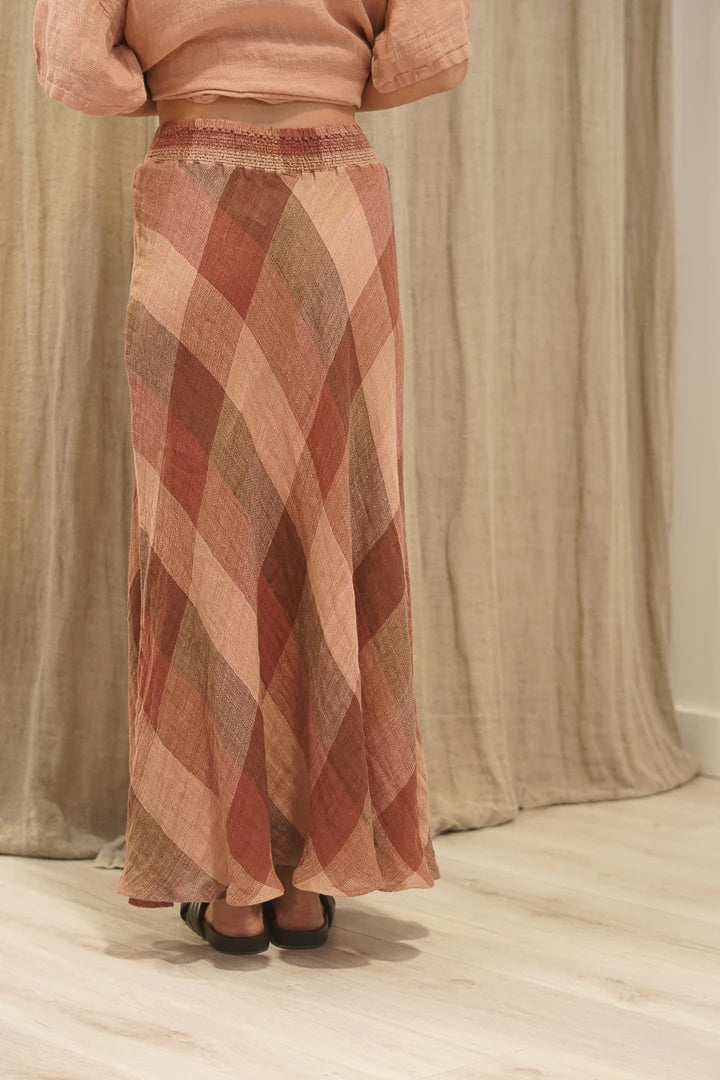 Sottana Linen Skirt Brown Check