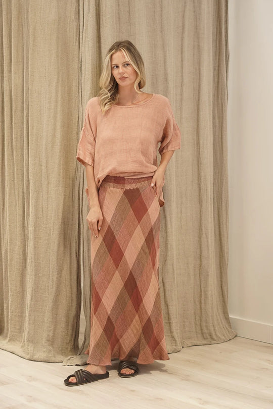 Sottana Linen Skirt Brown Check