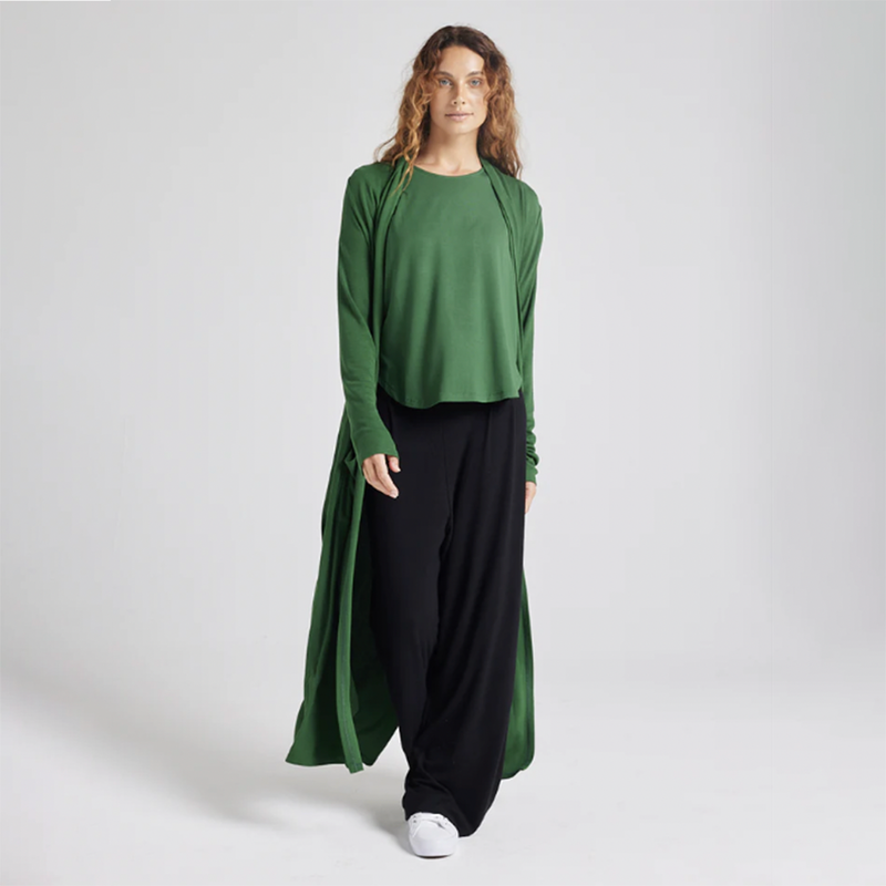 Ribbed Bamboo Pocket Cardi Forest Green