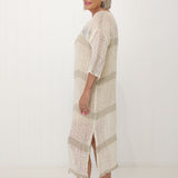 Positano Maxi Sleeved Netta Canapa Natural Stripe