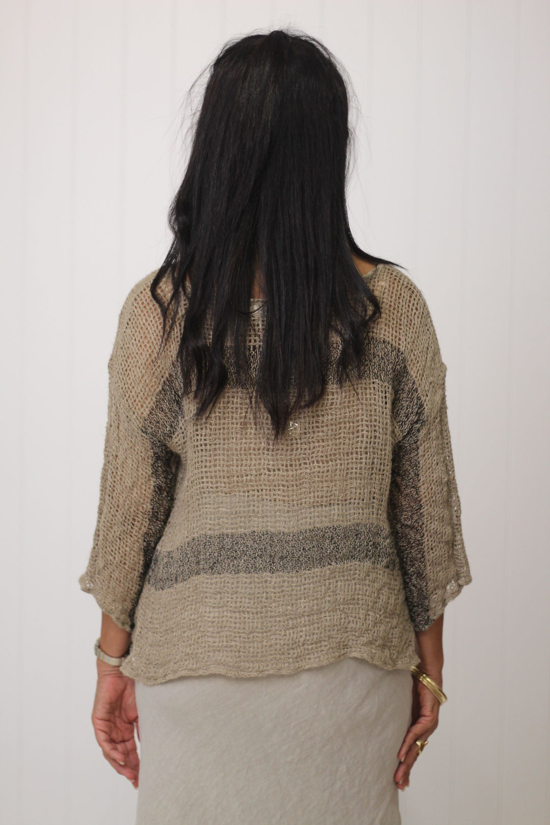 Box Top Sleeved Nero Natural Stripe