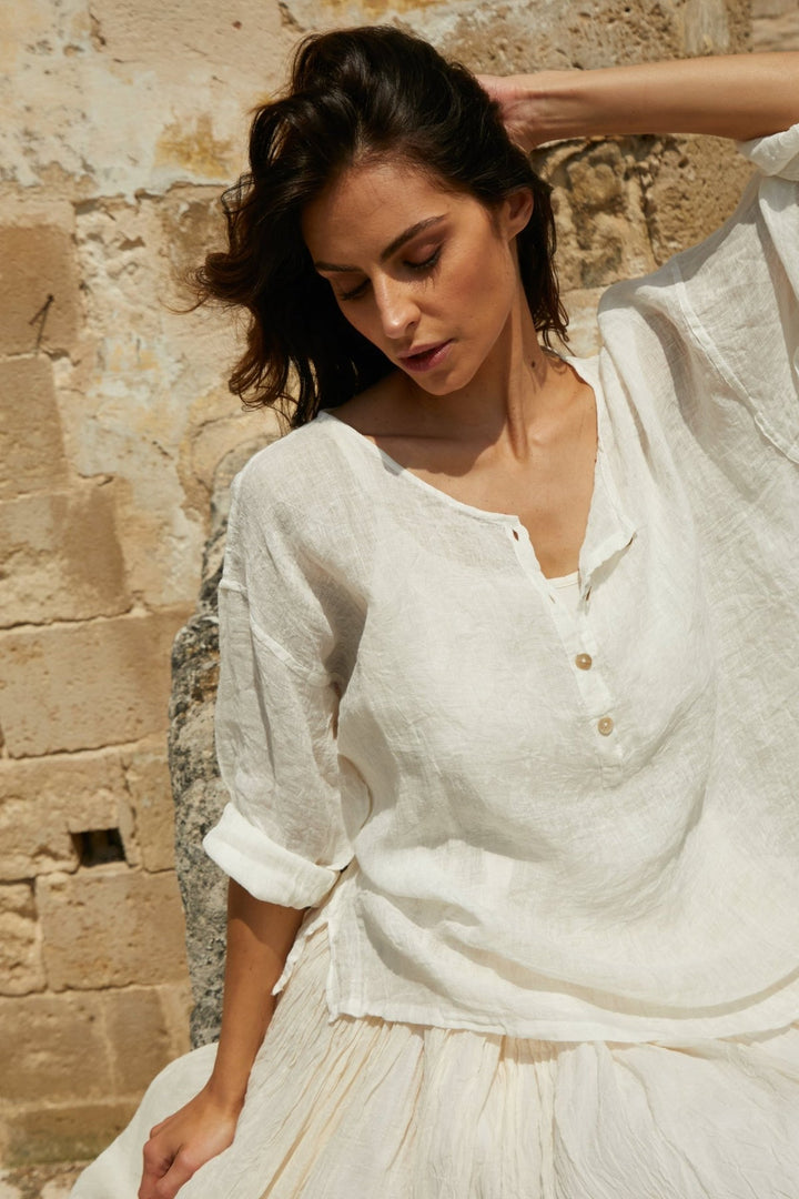 HADLEY LINEN GAUZE TOP CREAM