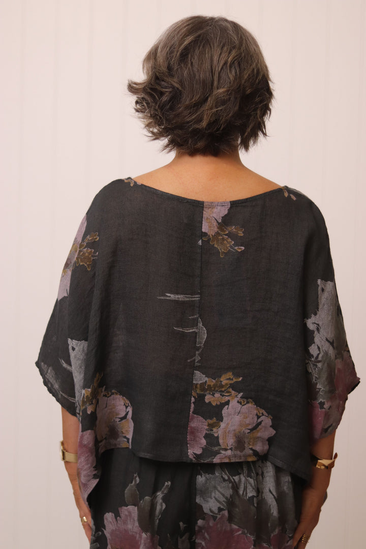 Tia Floral Top Charcoal