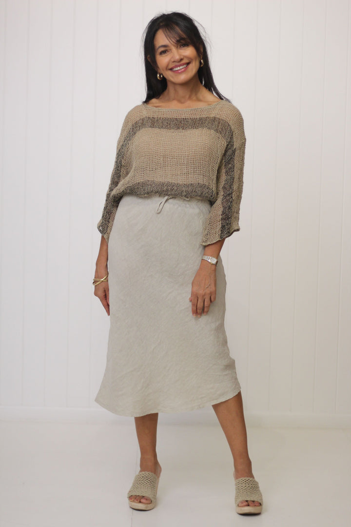 Box Top Sleeved Nero Natural Stripe