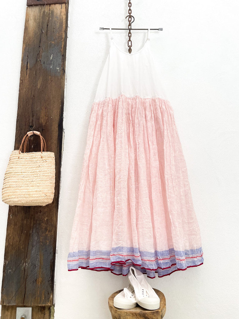 High Tea Slip Dress Long - Pink & White Stripe