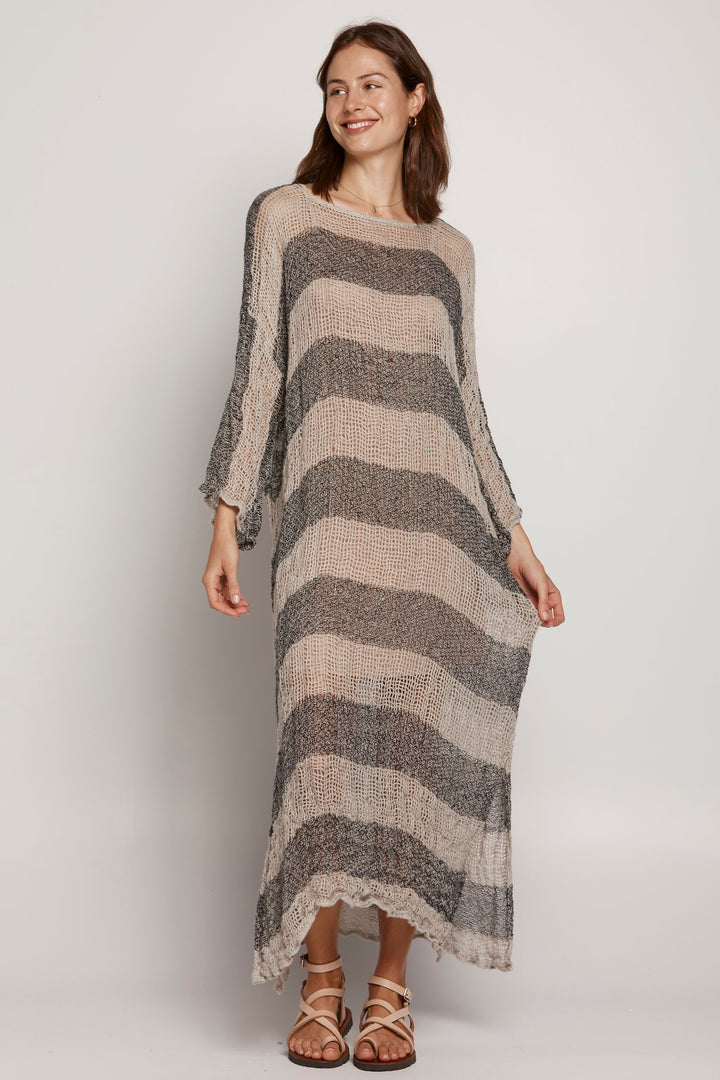 POSITANO SLEEVED KAFTAN NERO/NATURALE