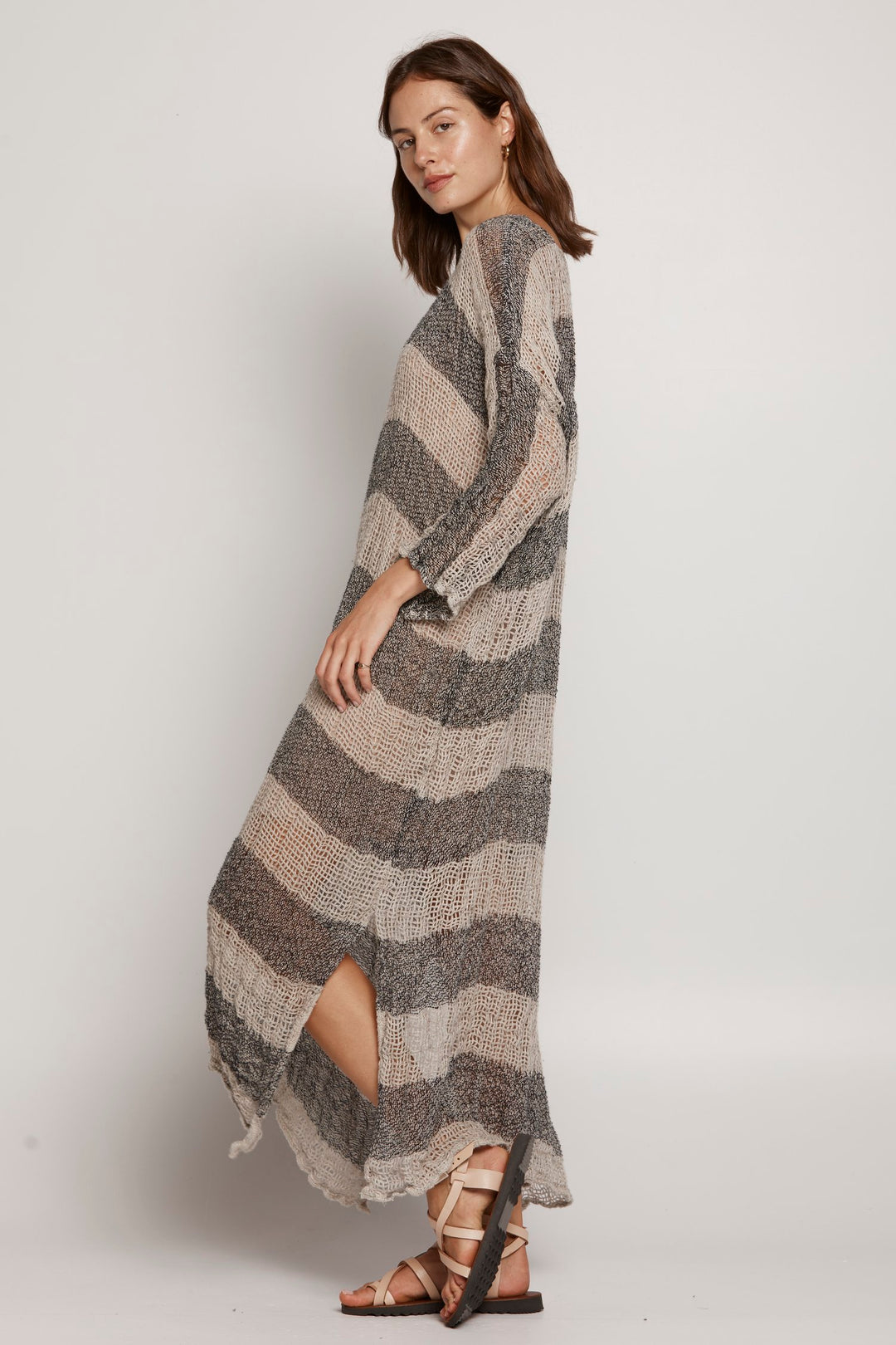 POSITANO SLEEVED KAFTAN NERO/NATURALE